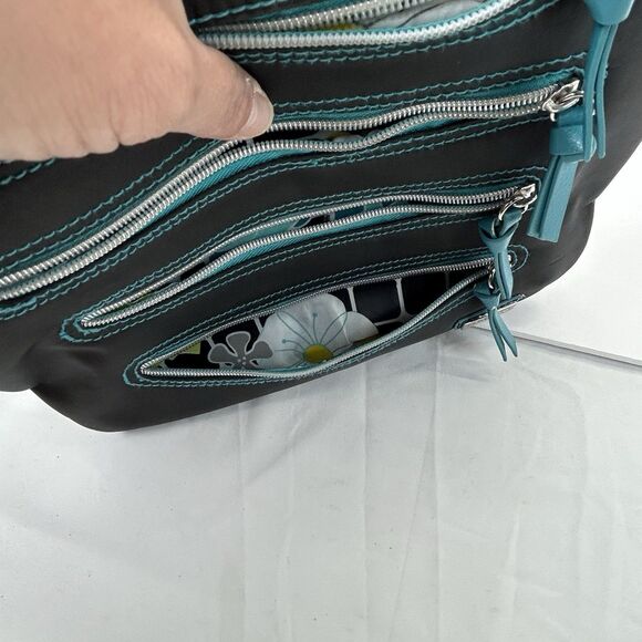 Hadaki Crossbody Purse Handbag Millipede Tote Black Teal Zipper - Picture 14 of 16